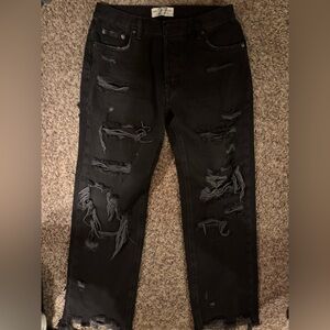 We The Free Black Distressed Straight Leg Jeans
